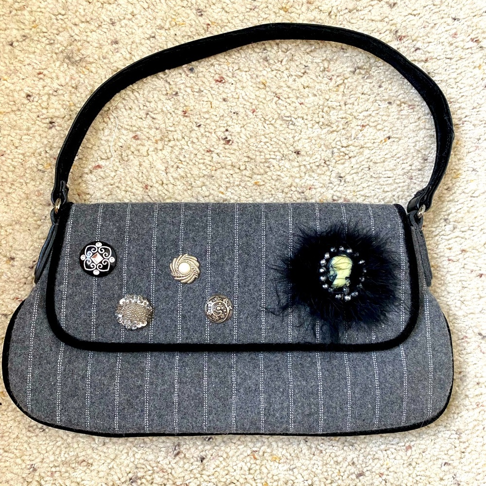 Like new!  Charcoal grey stripe clutch.  Tortured Poets vibes!